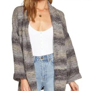 Amuse Society Striped Open Front Knit Sweater Cardigan Gray  XS/S